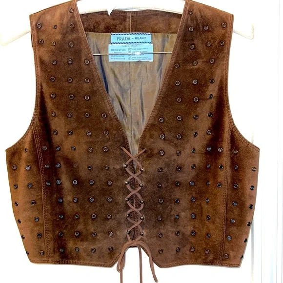 Prada lace down vest, rare, suede, vintage, lined, excellent condition. 1_99055b59-2e8a-42f9-81db-  main image 3